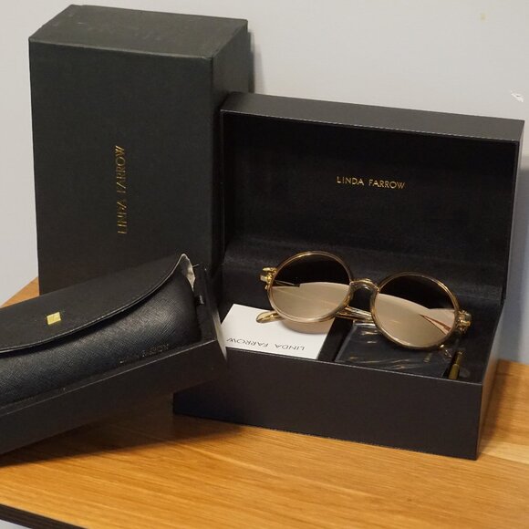 New Authentic Linda Farrow Round sunglasses & Mirror lens Retail $1,250 - Picture 5 of 7